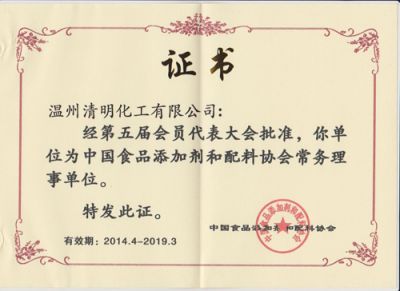 China Food Association Tim certificate